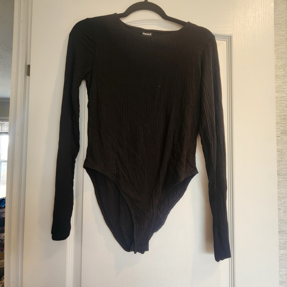 Mono B Black Long Sleeve Bodysuit Size L Euc